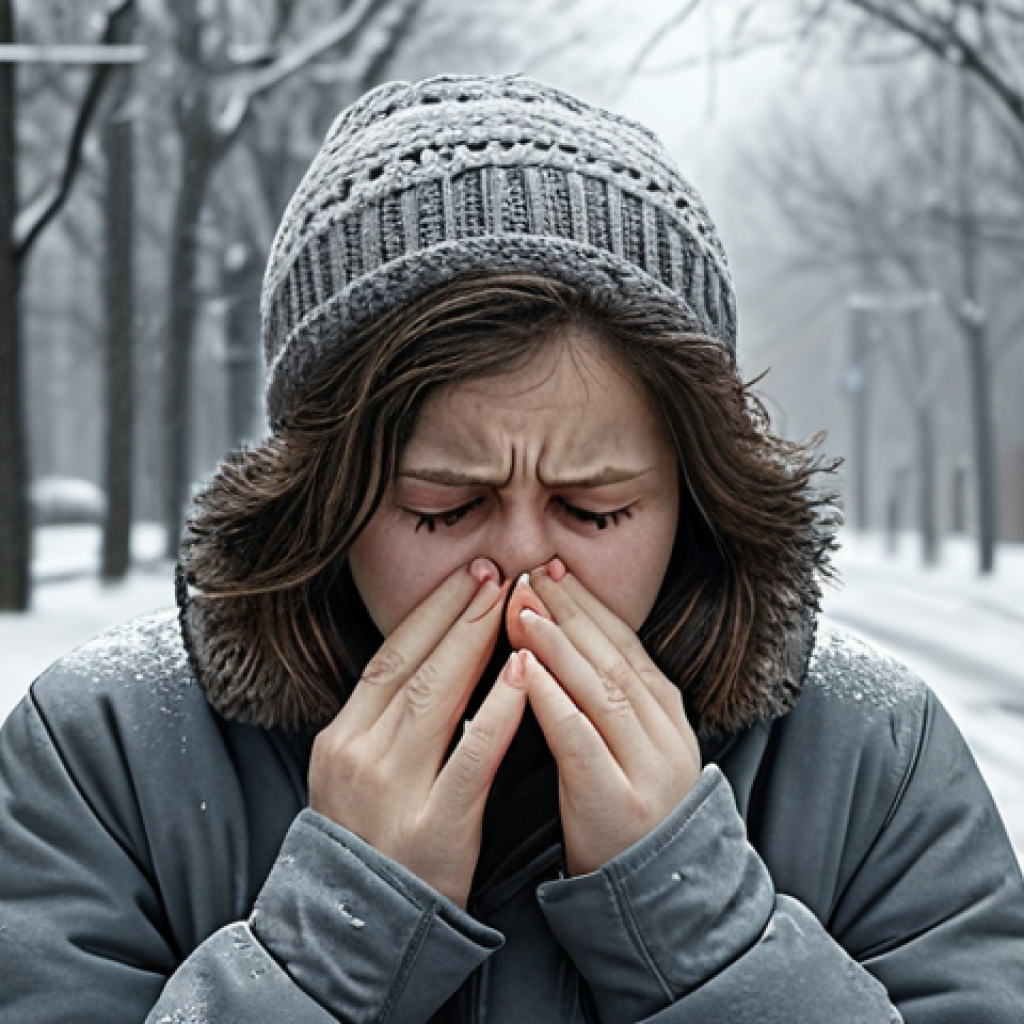 **

A person feeling down in the winter, surrounded by short, gray days. Focus on the visual representation of low mood and the lack of sunlight. Include subtle visual cues suggesting vitamin D deficiency, like fatigue.
**