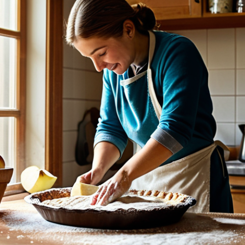 Home 9 Cozy Kitchen Scene**
"A warm and inviting kitchen scene, sunlight streaming through the window, a woman in comfortable clothing baking an apple шарлотка (sharlotka) pie, flour dusting her apron, ingredients scattered on a wooden countertop, family-friendly, safe for work, appropriate content, fully clothed, professional, modest, perfect anatomy, natural proportions, high quality."
**