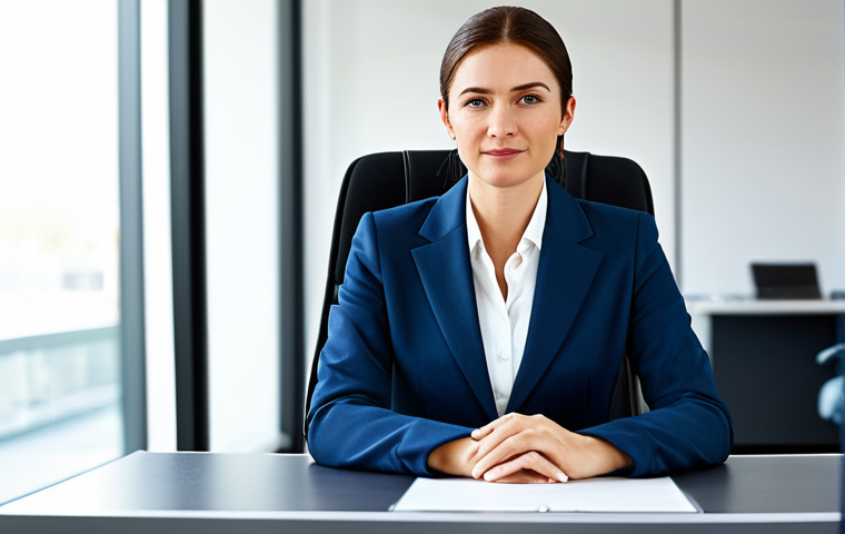 **

A professional businesswoman in a modest business suit, sitting at a desk in a modern office, fully clothed, appropriate attire, safe for work, perfect anatomy, natural proportions, professional photography, high quality.

**