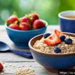 Home 23 우울증 환자를 위한 고섬유질 식단 - A vibrant and detailed still life of a wholesome Russian breakfast table featuring a bowl of oatmeal...